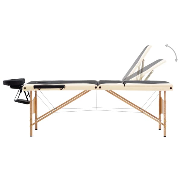 vidaXL foldbart massagebord, 3-zoner, træ, sort og beige