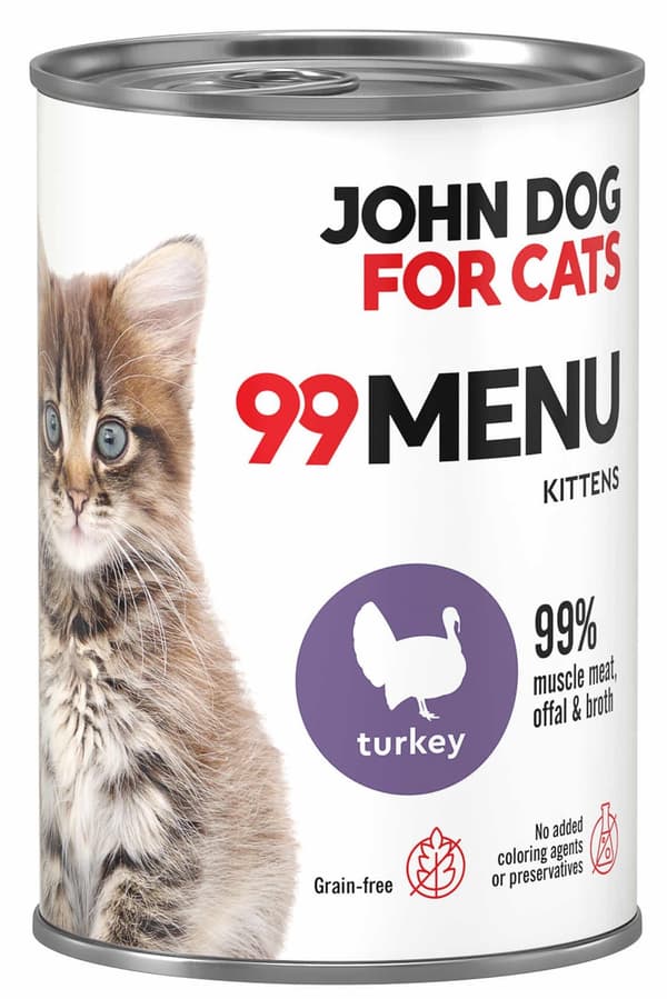 John Dog til Katte | 99 menu | Vådfoder til Katte på dåse 400g - Killing | Kalkun 400g