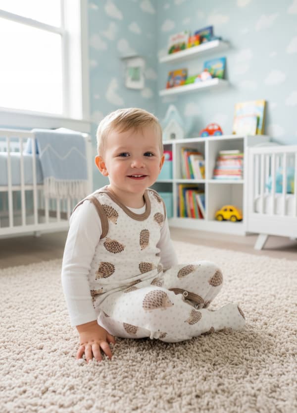 116 BØRNEPYJAMAS PINDSVIN PYJAMAS BEIGE