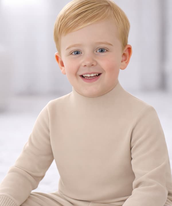 BARN HALV POLTTRÖJA 140 CM RIBBAD BOMULL ELASTISK DARTOMIK BEIGE