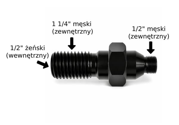 Adapter 1 1/4" UNC han (1/2" hun) til 1/2" han titanium