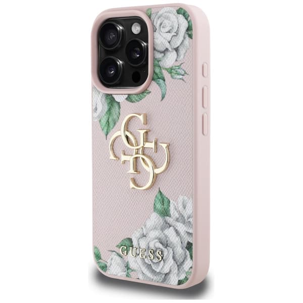 Guess Grained Roses Big 4G logo cover til iPhone 16 Pro pink