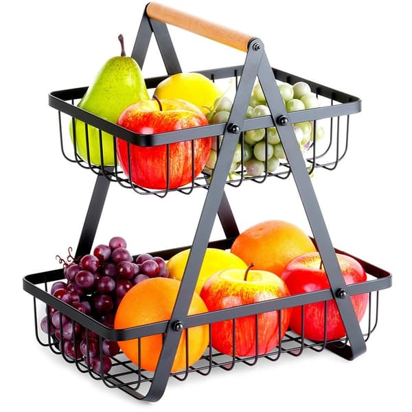 Sort metalfrugtkurv, 2-lags, 27x17,5x29 cm