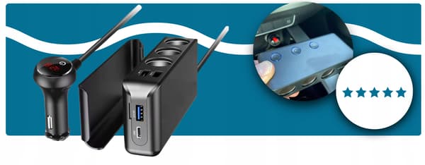 Bil cigarettænderstik splitter 12-24V 3xUSB UBS-C adapter