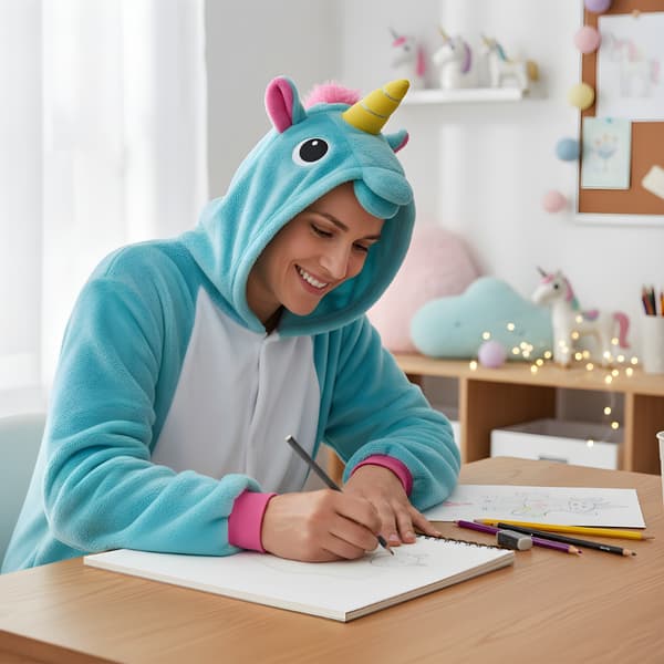 Kigurumi-pyjamas blå enhörning 145-155 cm