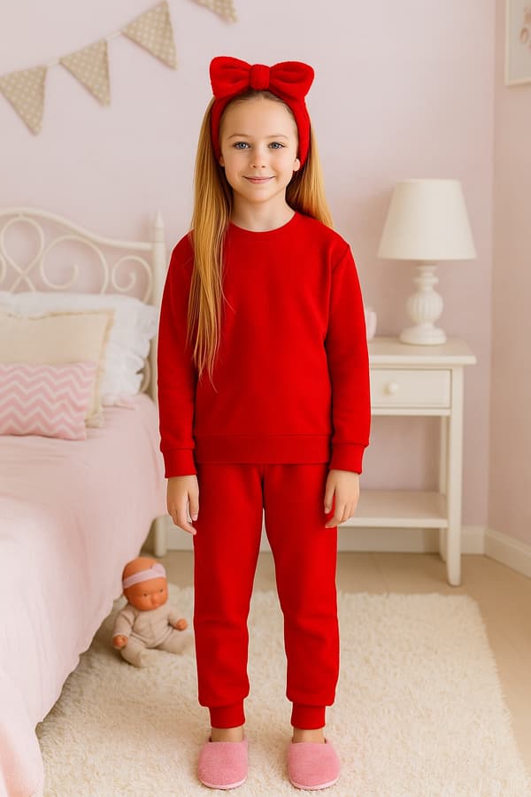 BOMULLSPYJAMAS 134 BARNPYJAMAS 100% bomull 2-delad RÖD