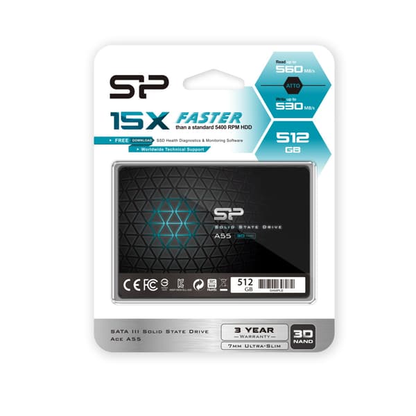 Silicon Power A55 SSD 512GB 2,5" SATA3 Sort, 7 mm