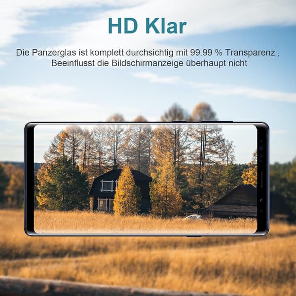 2x Hærdet glas med sort ramme til Samsung Galaxy Note 8. Høj beskyttelse.