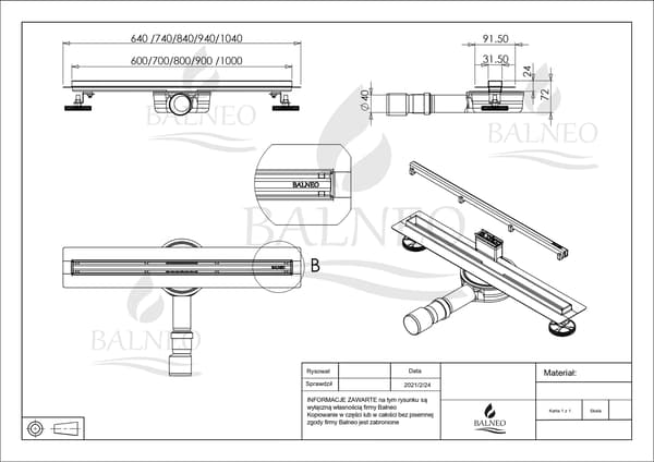 Slim&Low ProLine Sort Lineært Afløb 70 cm sort