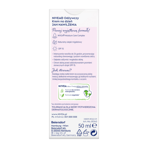 935540 NIVEA 24h kosteuttava ravitseva päiväkermo SPF 15