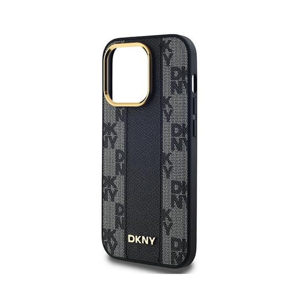 DKNY Læder MagSafe med Ternet Monomønster - iPhone 14 Pro Max Etui (Sort)