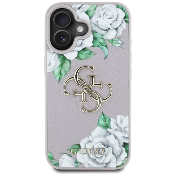 Guess Grained Roses Big 4G logo cover til iPhone 16 lilla