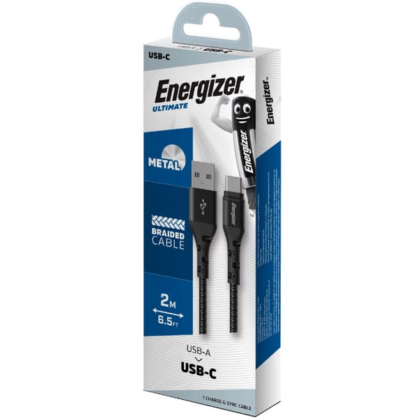 Energizer Ultimate - USB-A till USB-C anslutningskabel 2m (svart)