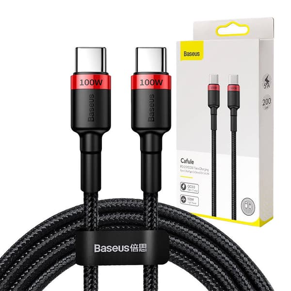 Baseus Cafule USB-C - USB-C -kaapeli, QC 3.0, PD 2.0, 100W, 5A, 2m (punainen-musta)
