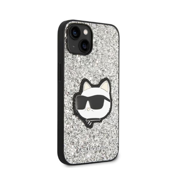 Karl Lagerfeld NFT Glitter Choupette Patch - iPhone 14 Plus-skal (Silver)