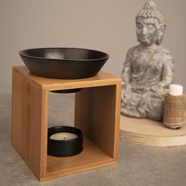 Aromalämpö bambu posliini musta 12x11x14 cm
