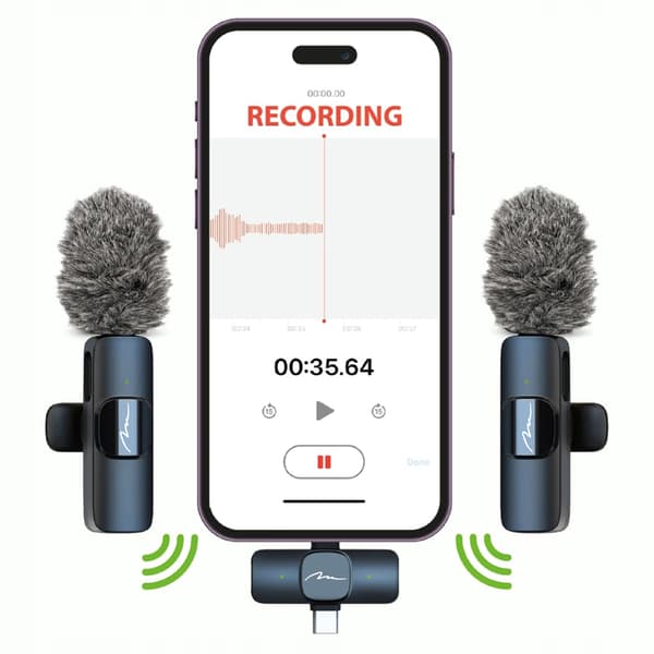 MICRO-MIC DUO - 2x Trådlös kragmikrofon (set), med klipp, iOS & Android (OTG), mini, superkänslig USB-C & LIGHTNING