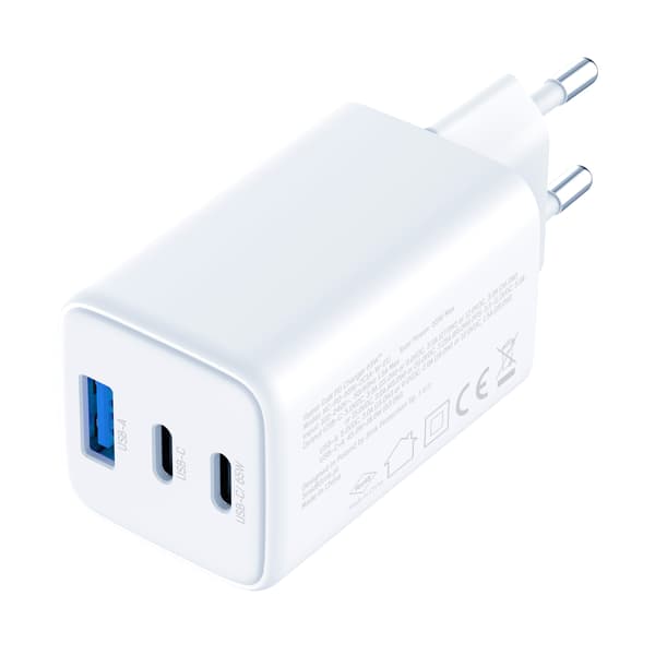Tilbehør - 3mk Hyper GaN Oplader 65W QC4+ PD PPS USB 1A2C Hvid EU