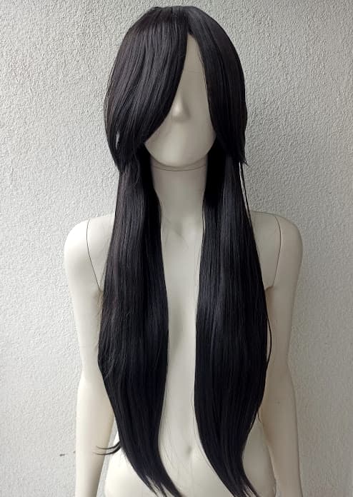 Svart lång spetsperuk cosplay anime