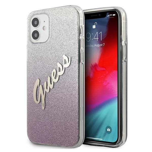 Guess GUHCP12SPCUGLSPI iPhone 12 mini 5.4 pink/pink hårdt cover Glitter Gradient Script