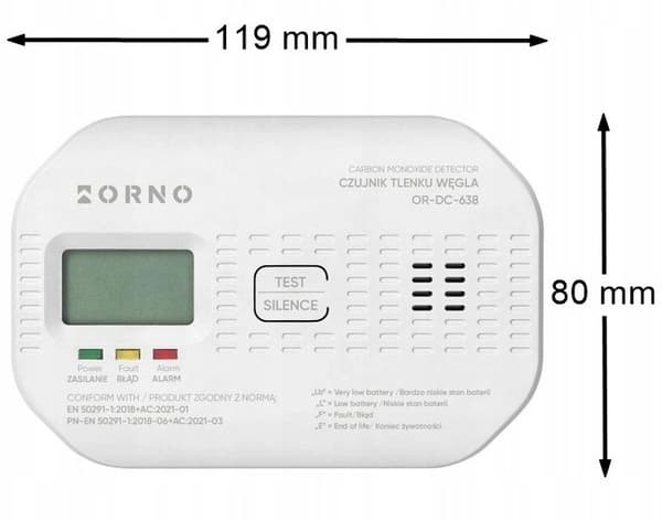 Kuliltedetektor med LCD-display og batteridrevet elektrokemisk sensor