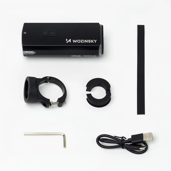 Wozinsky Forlygte til Cykel + USB-C Kabel (3000 lm) - Sort