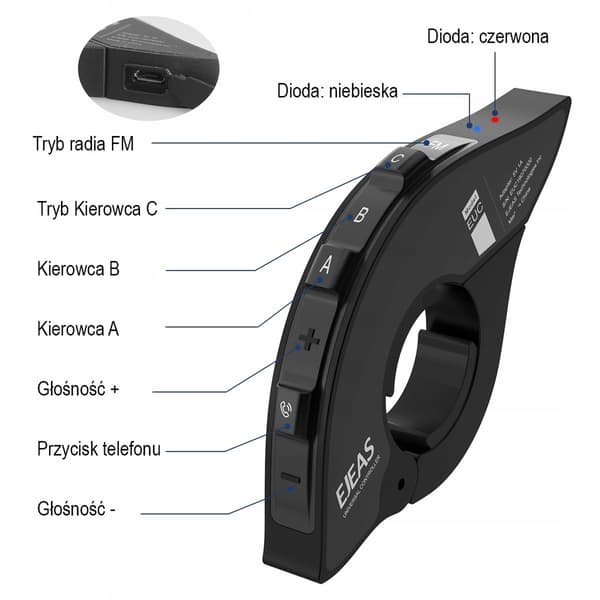 EJEAS BLUETOOTH Motorcykelstyre Intercom Fjärrkontroll