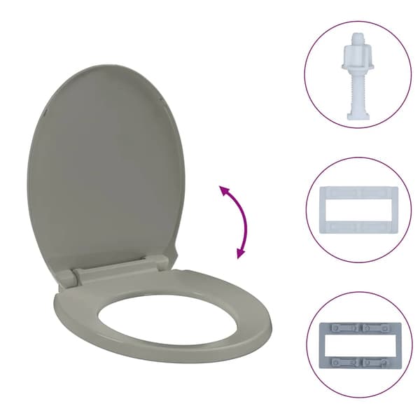 vidaXL Mjukstängande toalettsits, grå, oval