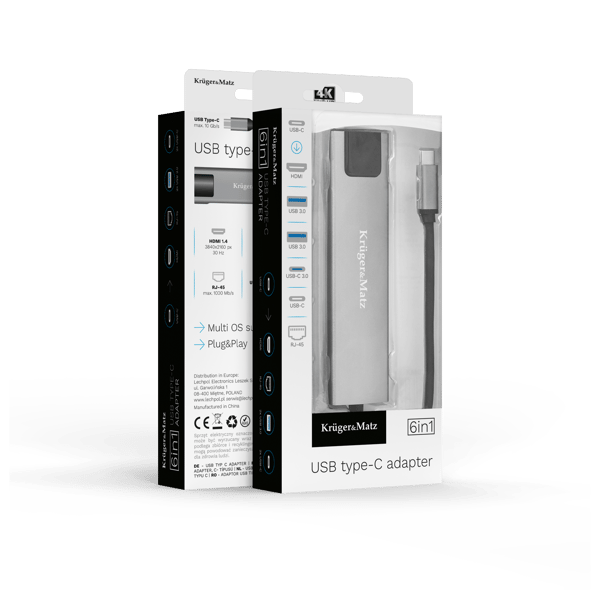 Adapter (HUB) USB typ C till hdmi/2x USB 3.0/2x USB typ C/RJ45