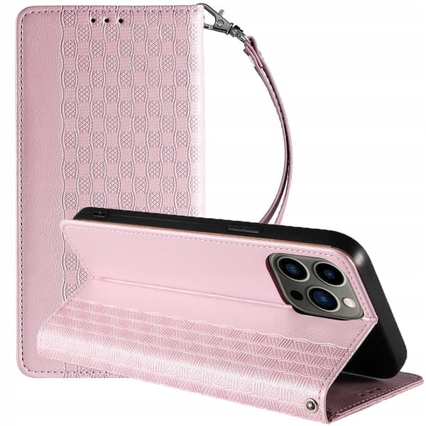 Magnetrem-cover til iPhone 14 Pro Max Flip-cover med pung og holder til lyserød