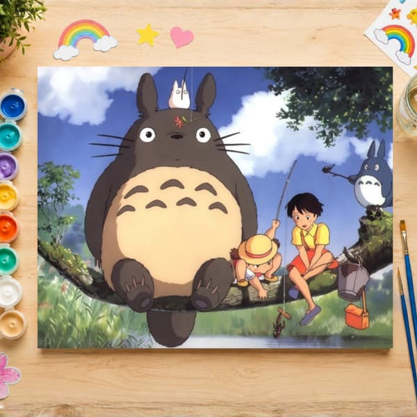 Måla efter nummer-bild med ram Totoro 70x50 cm