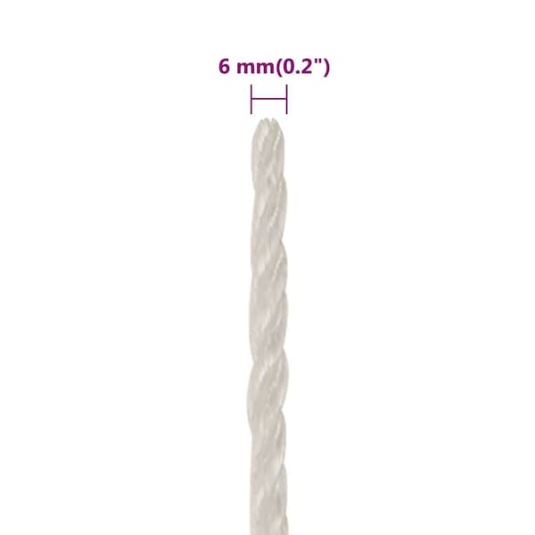 vidaXL Arbetsrep, Vitt, 6 mm, 100 m, Polypropylen