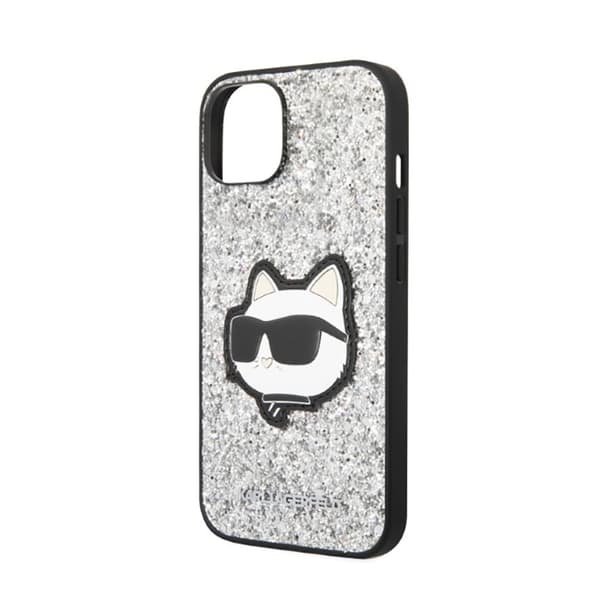 Karl Lagerfeld NFT Glitter Choupette Patch - iPhone 14 Plus-skal (Silver)
