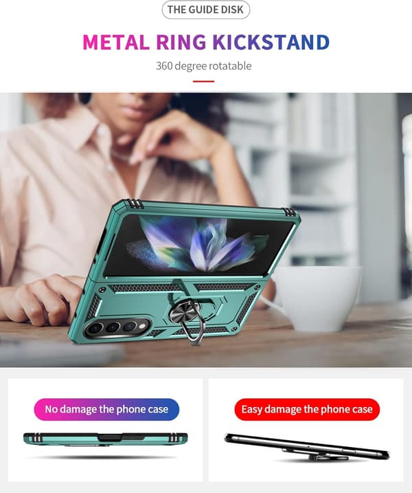 ARMOR ETUI TIL SAMSUNG GALAXY Z FOLD 4 GRØN RAMME MED RING