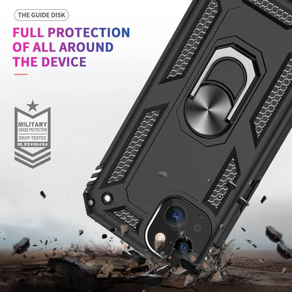 ARMORED ETUI TIL APPLE IPHONE 13 6.1" SORT MED HOLDER + 3x HÆRDET GLAS