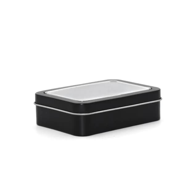Sort metalkasse til terninger 10,7x7,2 cm