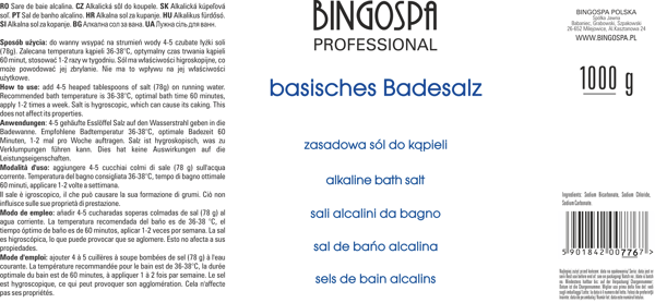 Alkaliskt badsalt 1000g BINGOSPA Professional
