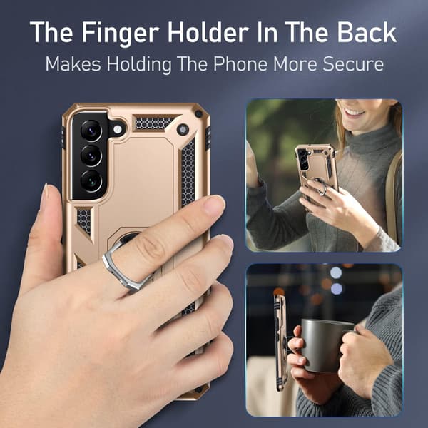 SAMSUNG GALAXY S21+ ETUI MED FINGERRING GULD SILIKONE