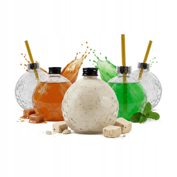 5x Glaskula med rör, julmugg i glas, 400ml, JULKLAPP