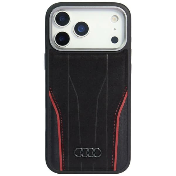 Audi R8 MagSafe-etui i ægte læder til iPhone 17 Pro - sort og rød