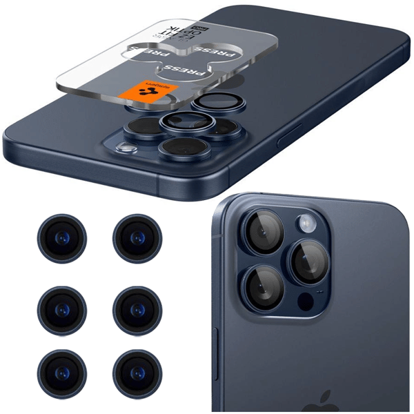 SPIGEN OPTIK.TR EZ FIT KAMERASKYDD 2-PACK IPHONE 14 PRO / PRO MAX / 15 PRO / PRO MAX BLÅ TITAN