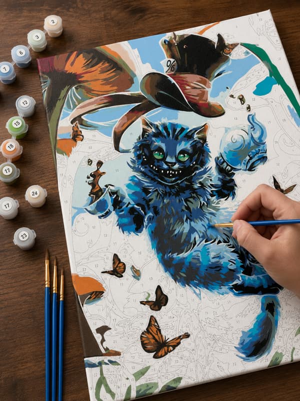 Maleri efter tal med ramme Billeder til maleri - Cheshire Cat 40x50 cm