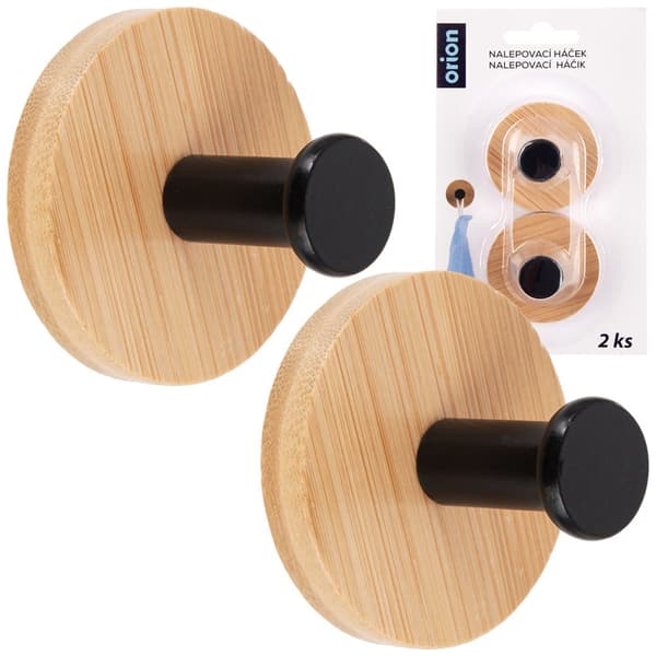 Selvklæbende krog træ metal sort 5 cm 2 stk.