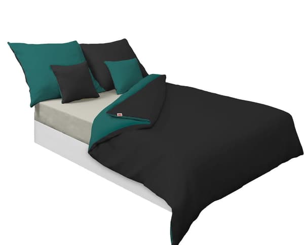 Satin Sengetøj 140x200 DOUBLE FACE Sort og Grøn