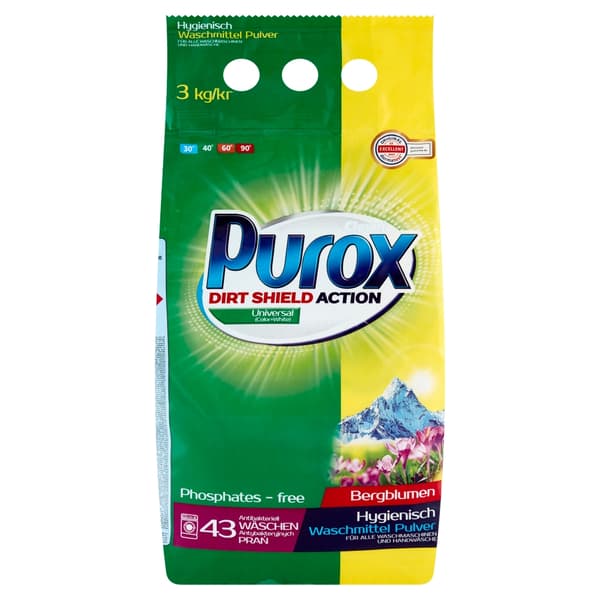 PUROX Universal vaskepulver til 43 vaske, 3 kg