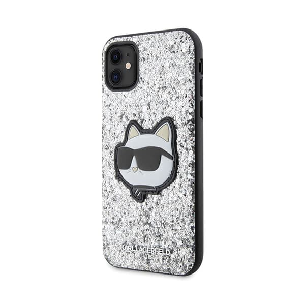 Karl Lagerfeld NFT Glitter Choupette Patch - iPhone 11-skal (Silver)