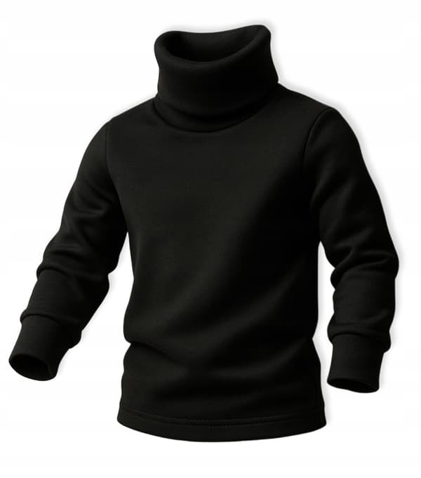Varm børne-T-SHIRT MED PULLT HALS 128, SORT, højhalset bluse