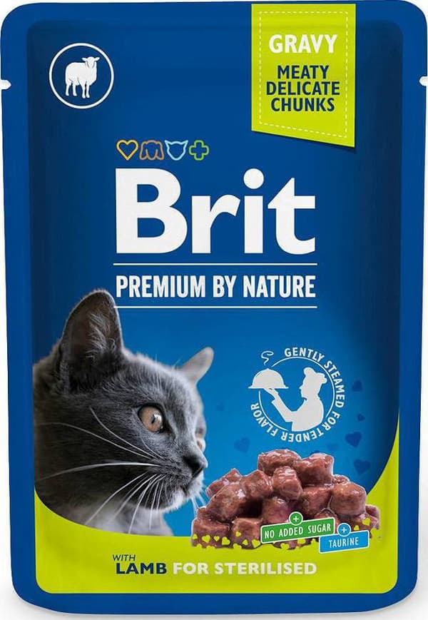 Brit Premium Cat | Våtfoder för katter | 100 g påse - LAMM FÖR STERILISERING | Lamm 100 g