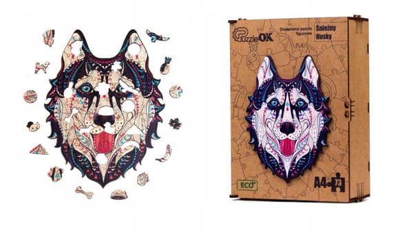 Träpussel husky snöhund puslespil