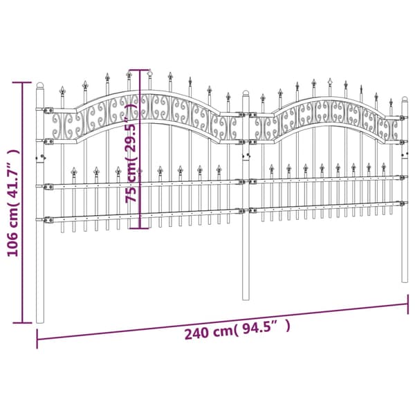 vidaXL spidshegn, sort, 115 cm, pulverlakeret stål